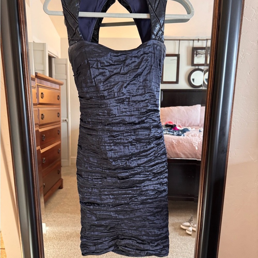 Nicole Miller Blue Ruched Halter Cocktail Dress